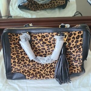 Banana Republic Leopard Print Satchel with Black Details